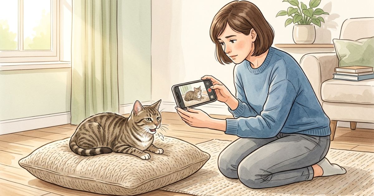 自宅での症状をスマホで動画撮影する様子