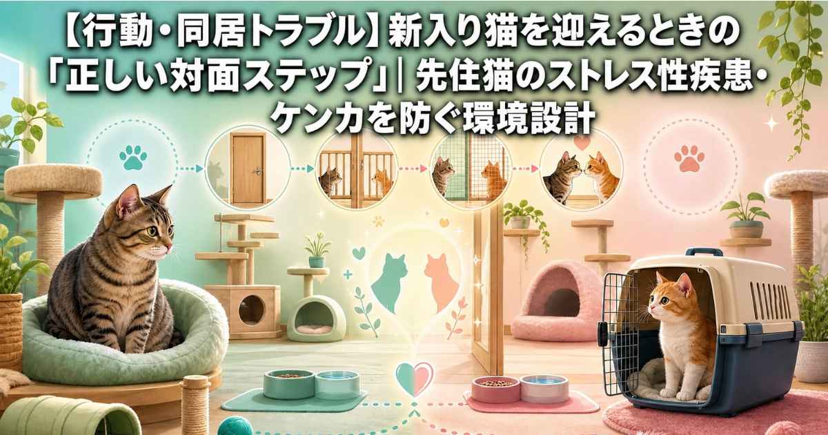 【行動・同居トラブル】新入り猫を迎えるときの「正しい対面ステップ」｜先住猫のストレス性疾患・ケンカを防ぐ環境設計